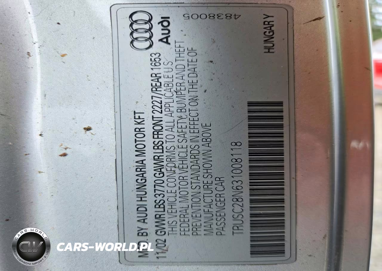2003 Audi Tt VIN:TRUSC28N631008118 - 13
