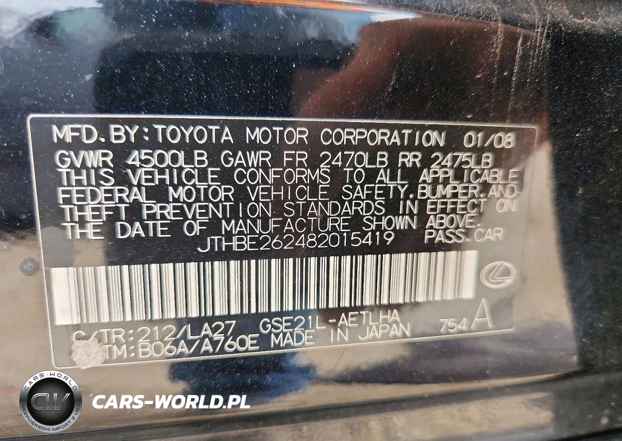 2008 Lexus Is 350 VIN:JTHBE262482015419 - 12