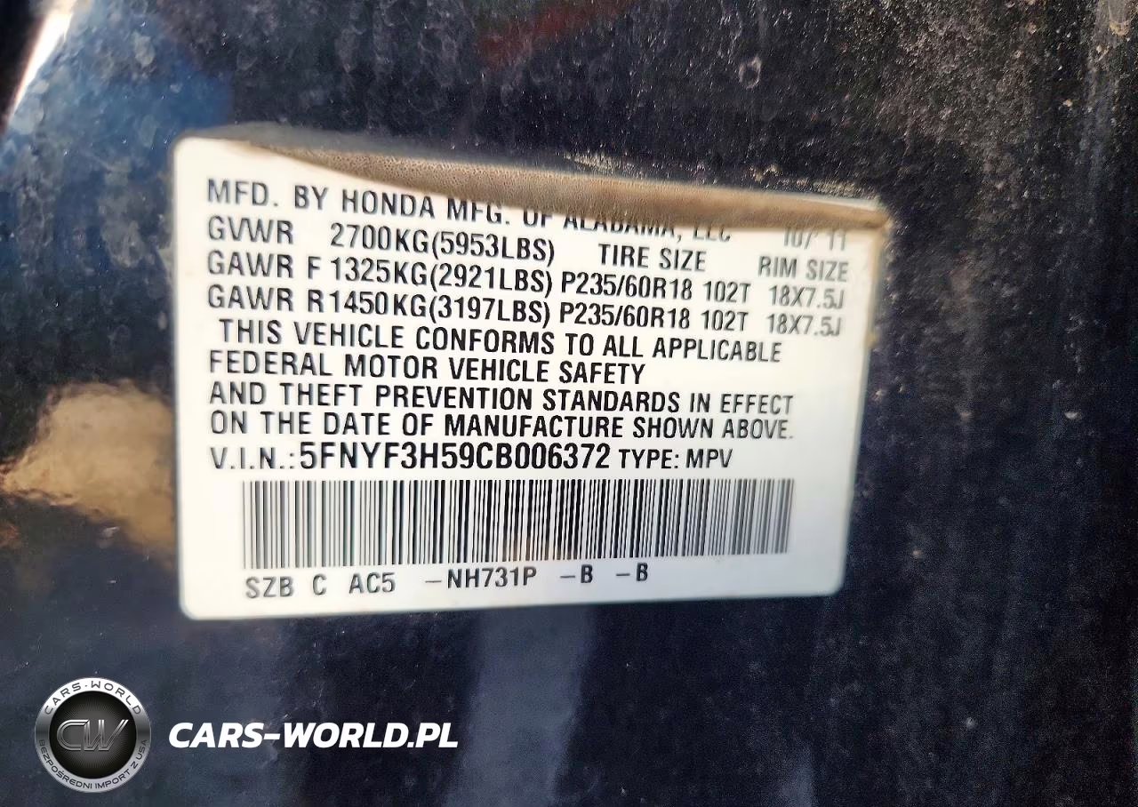 2012 Honda Pilot Exl VIN:5FNYF3H59CB006372 - 13