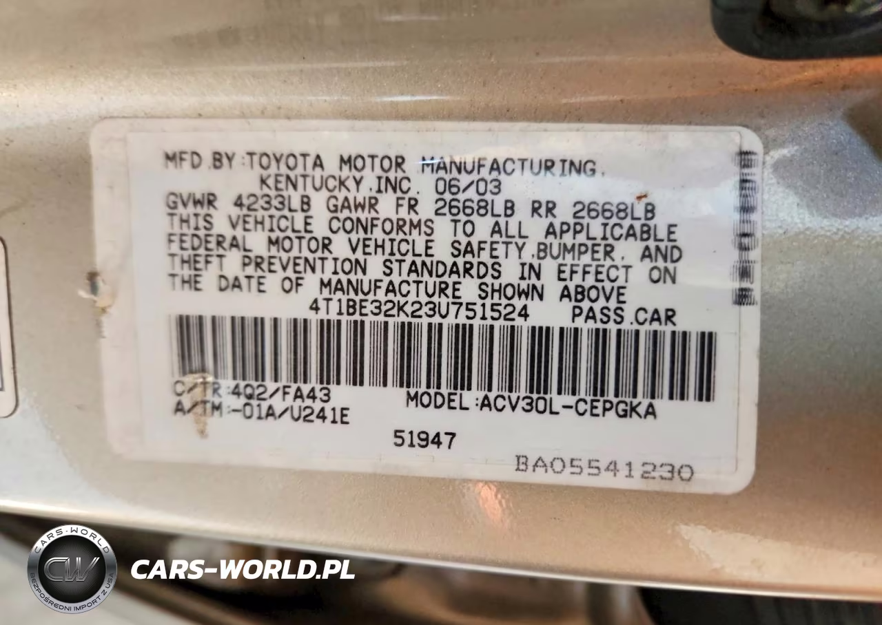 2003 Toyota Camry Xle VIN:4T1BE32K23U751524 - 12