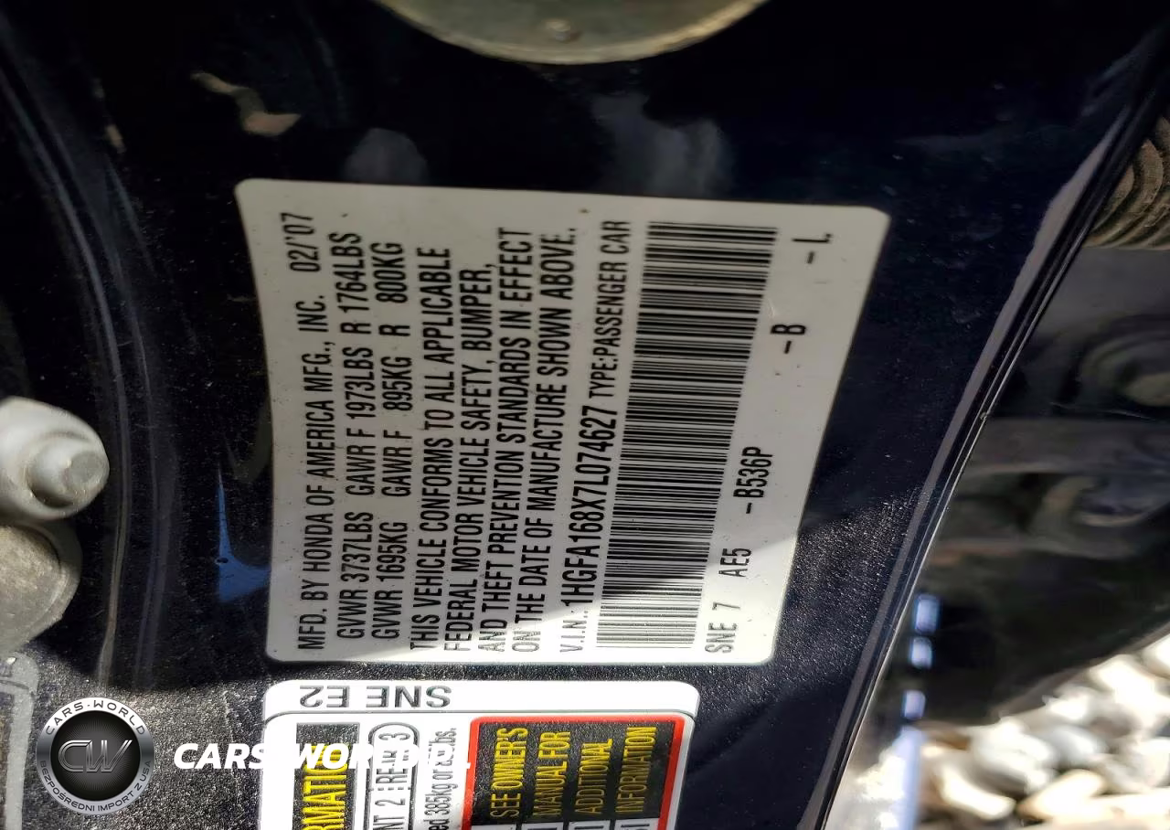 2007 Honda Civic Ex VIN:1HGFA168X7L074627 - 12