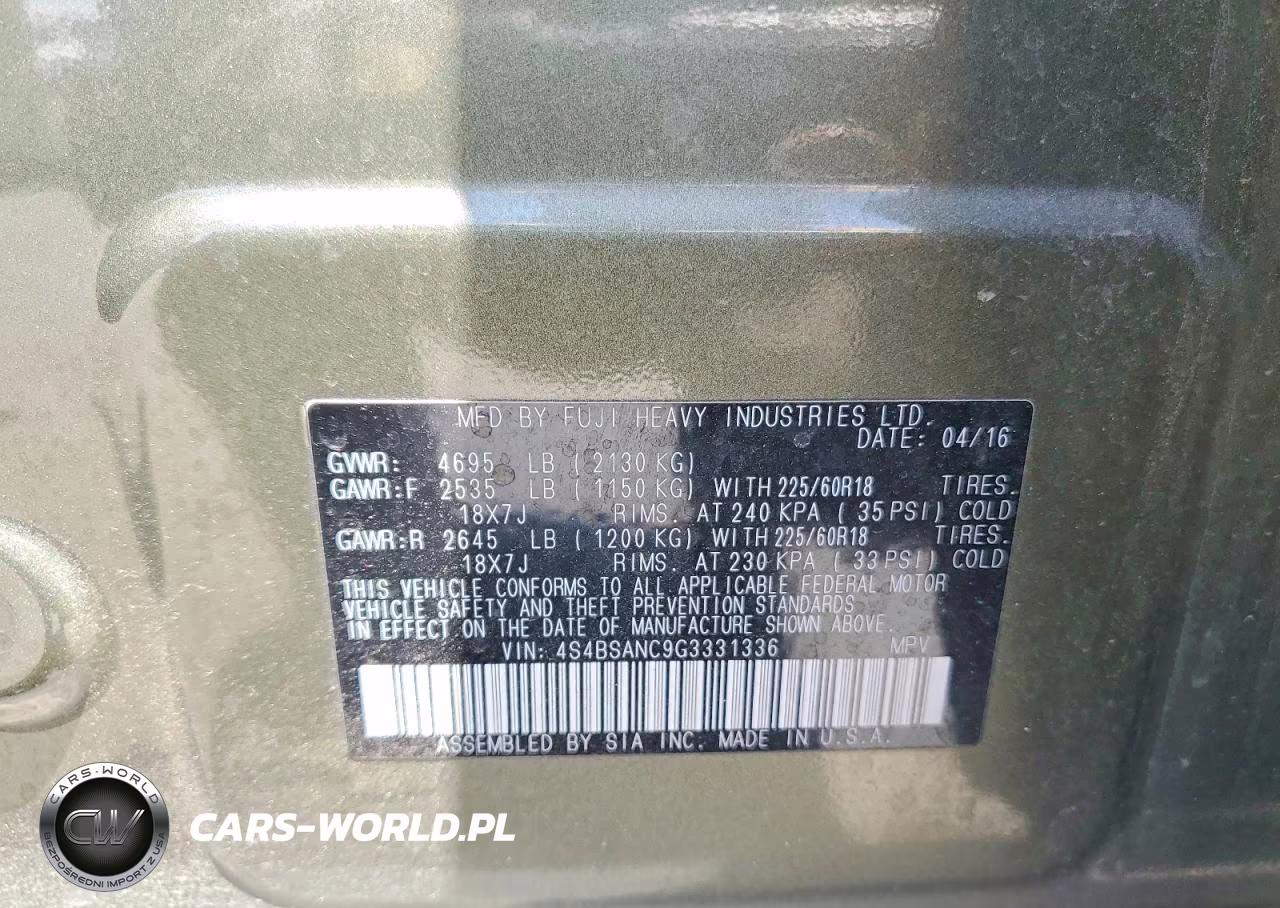 2016 Suba Outback VIN:4S4BSANC9G3331336 - 13