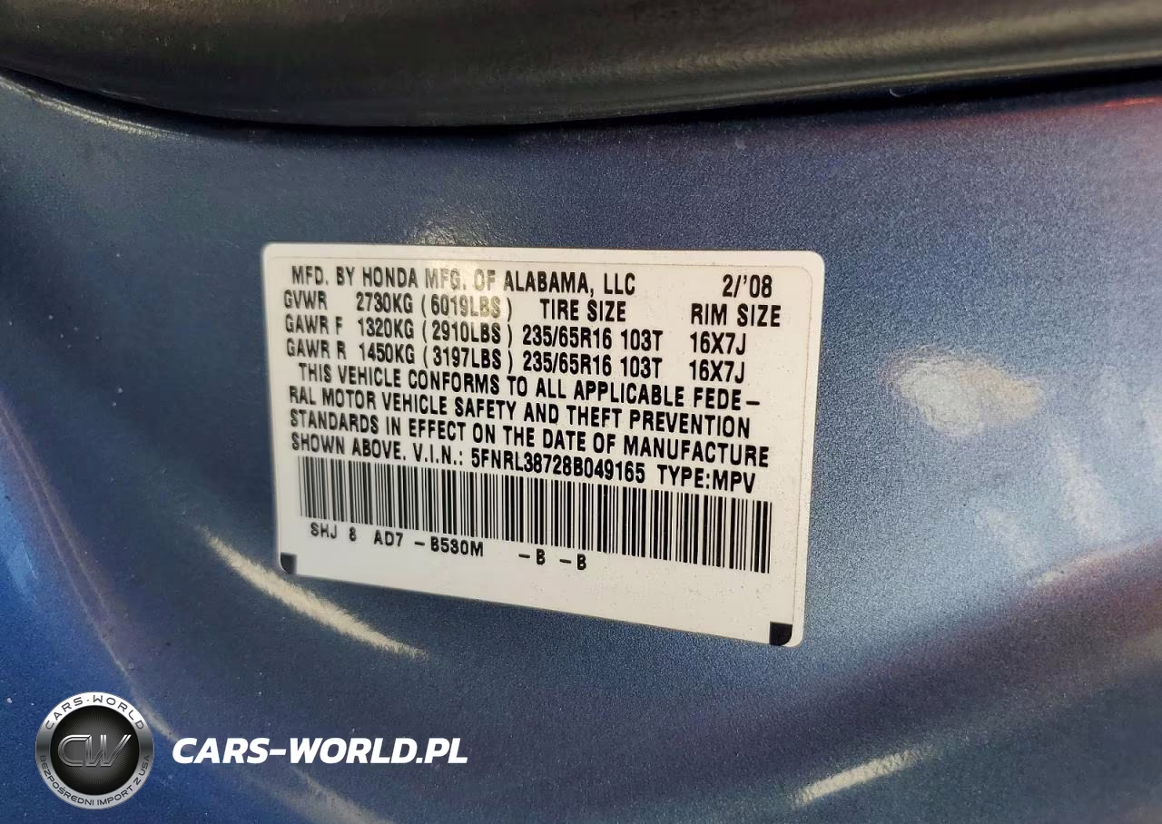 2008 Honda Odyssey Exl VIN:5FNRL38728B049165 - 13