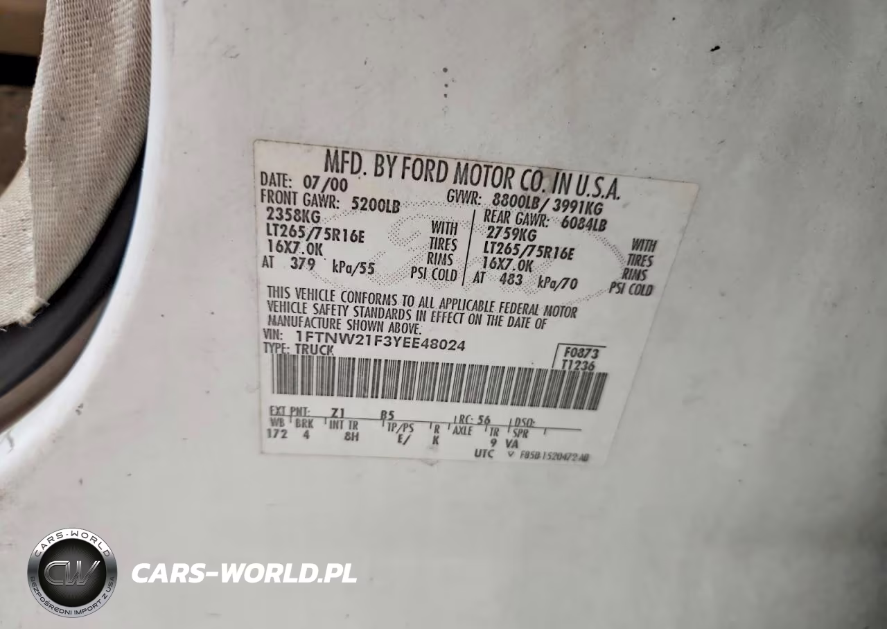 2000 Ford F250 Super Duty VIN:1FTNW21F3YEE48024 - 12