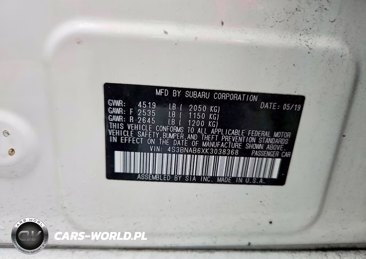 2019 Subaru Legacy 2.5I VIN:4S3BNAB6XK3038368 - 12