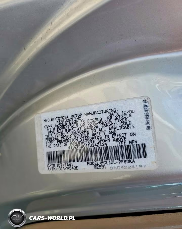 2001 Toyota Sienna Ce VIN:4T3ZF19C11U342434 - 14
