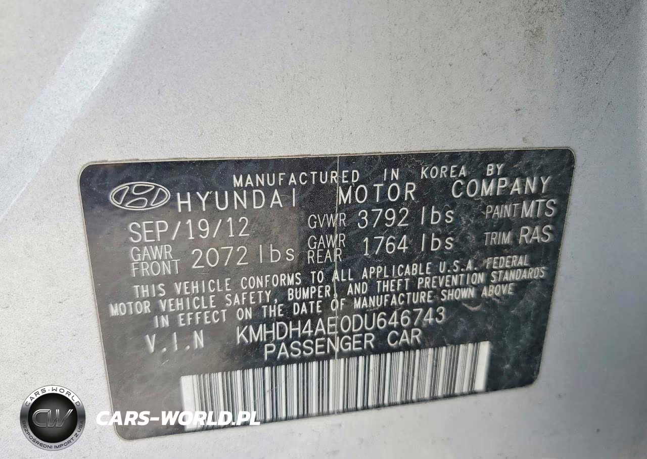2013 Hyundai Elantra Gls VIN:KMHDH4AE0DU646743 - 12