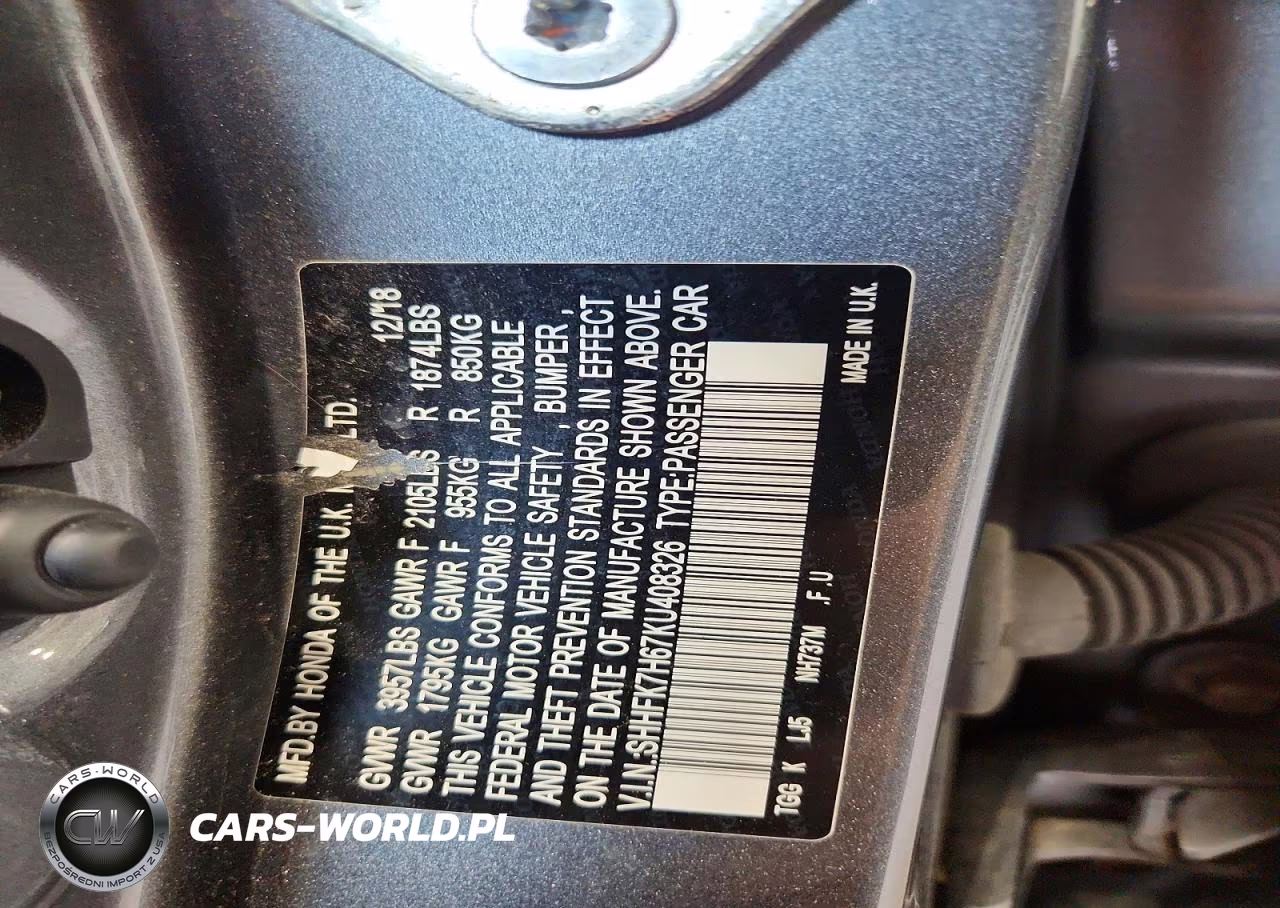2019 Honda Civic Ex VIN:SHHFK7H67KU408326 - 12