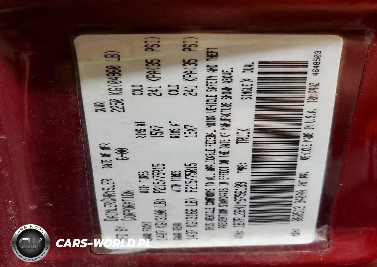 2000 Dodge Dakota VIN:1B7FL26N1YS796189 - 12