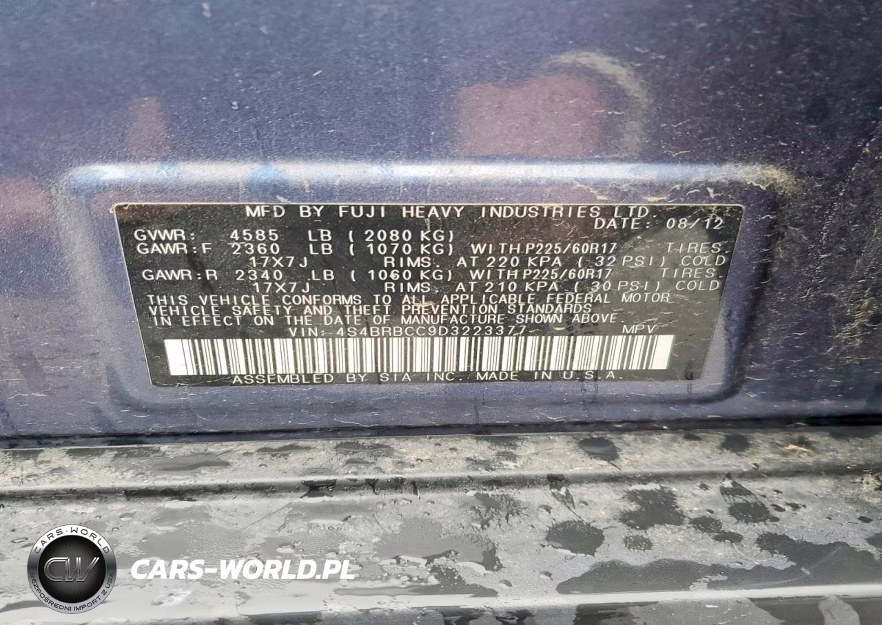 2013 Subaru Outback 2.5I Premium VIN:4S4BRBCC9D3223377 - 12