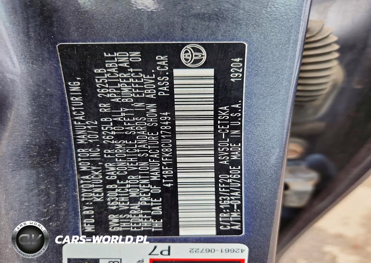 2012 Toyota Camry Se VIN:4T1BF1FK8CU178494 - 12