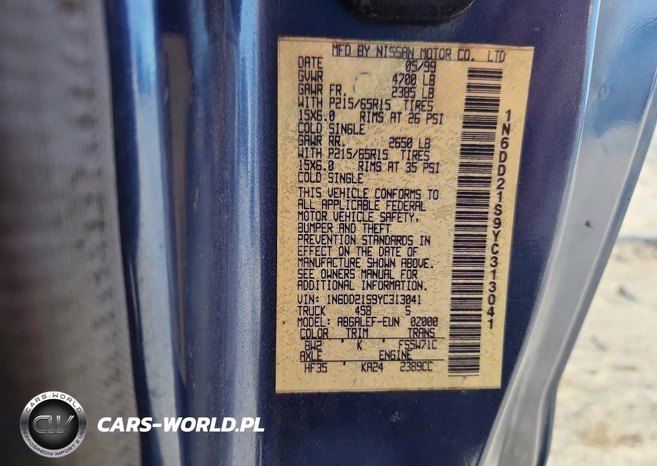 2000 Nissan Frontier Xe VIN:1N6DD21S9YC313041 - 13