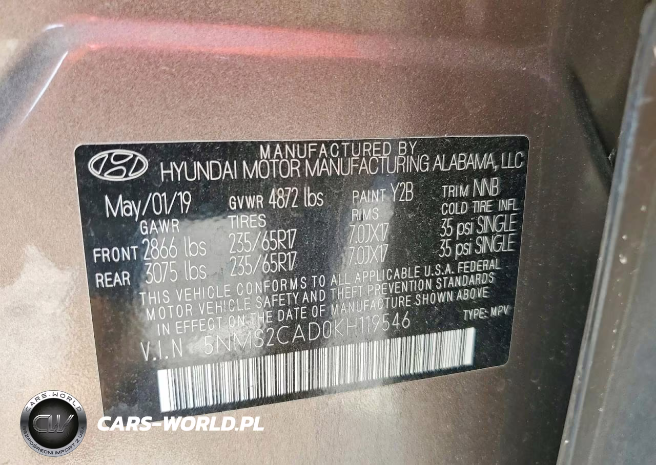 2019 Hyundai Santa Fe Se VIN:5NMS2CAD0KH119546 - 13