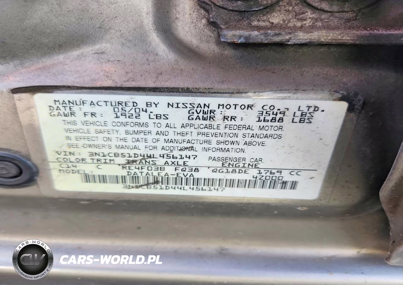 2004 Nissan Sentra 1.8 VIN:3N1CB51D44L456147 - 12