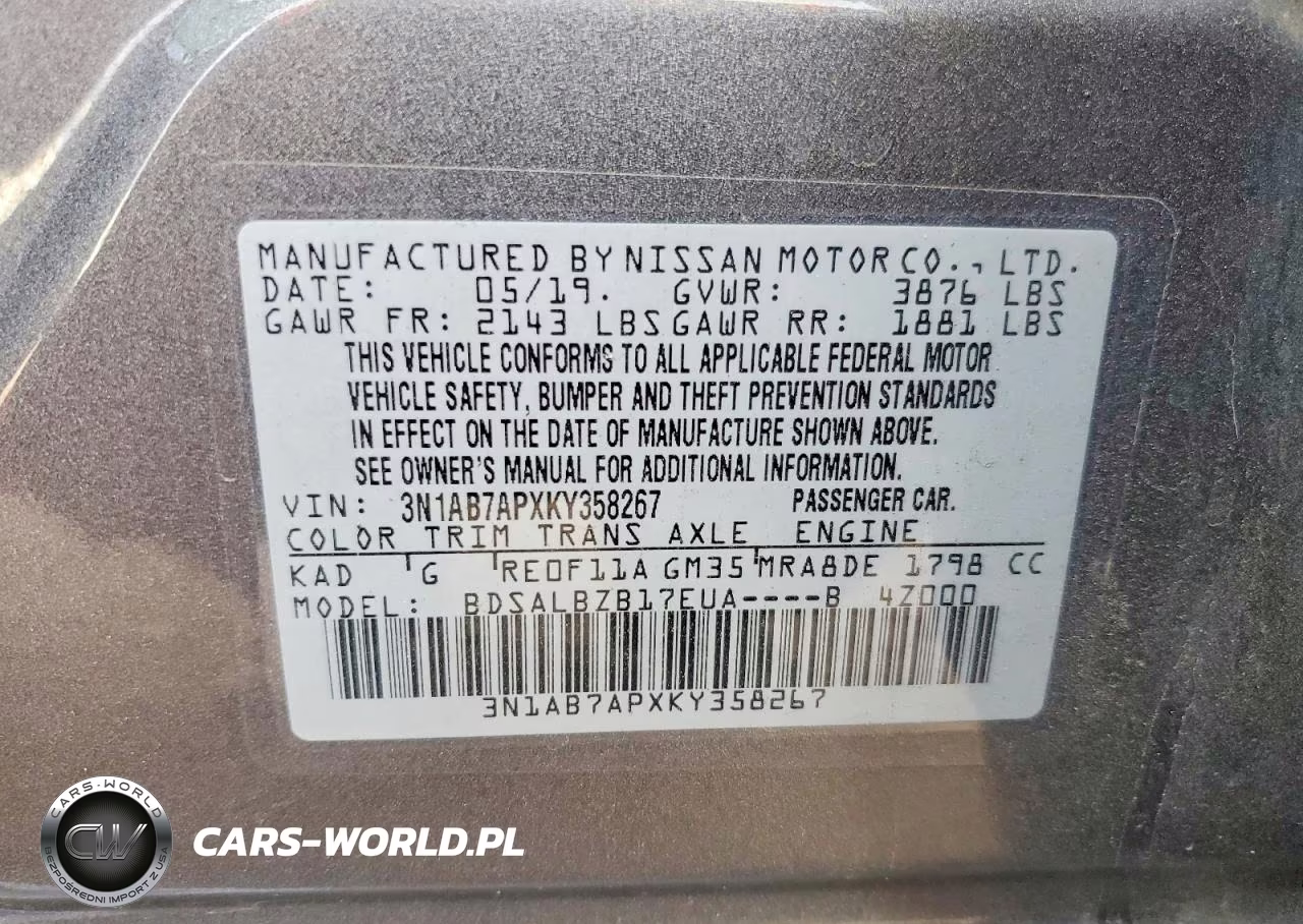 2019 Nissan Sentra S VIN:3N1AB7APXKY358267 - 12