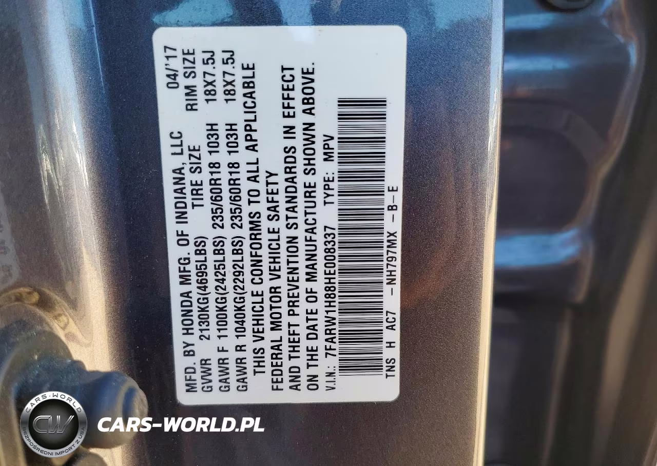 2017 Honda Cr-V Exl VIN:7FARW1H88HE008337 - 13