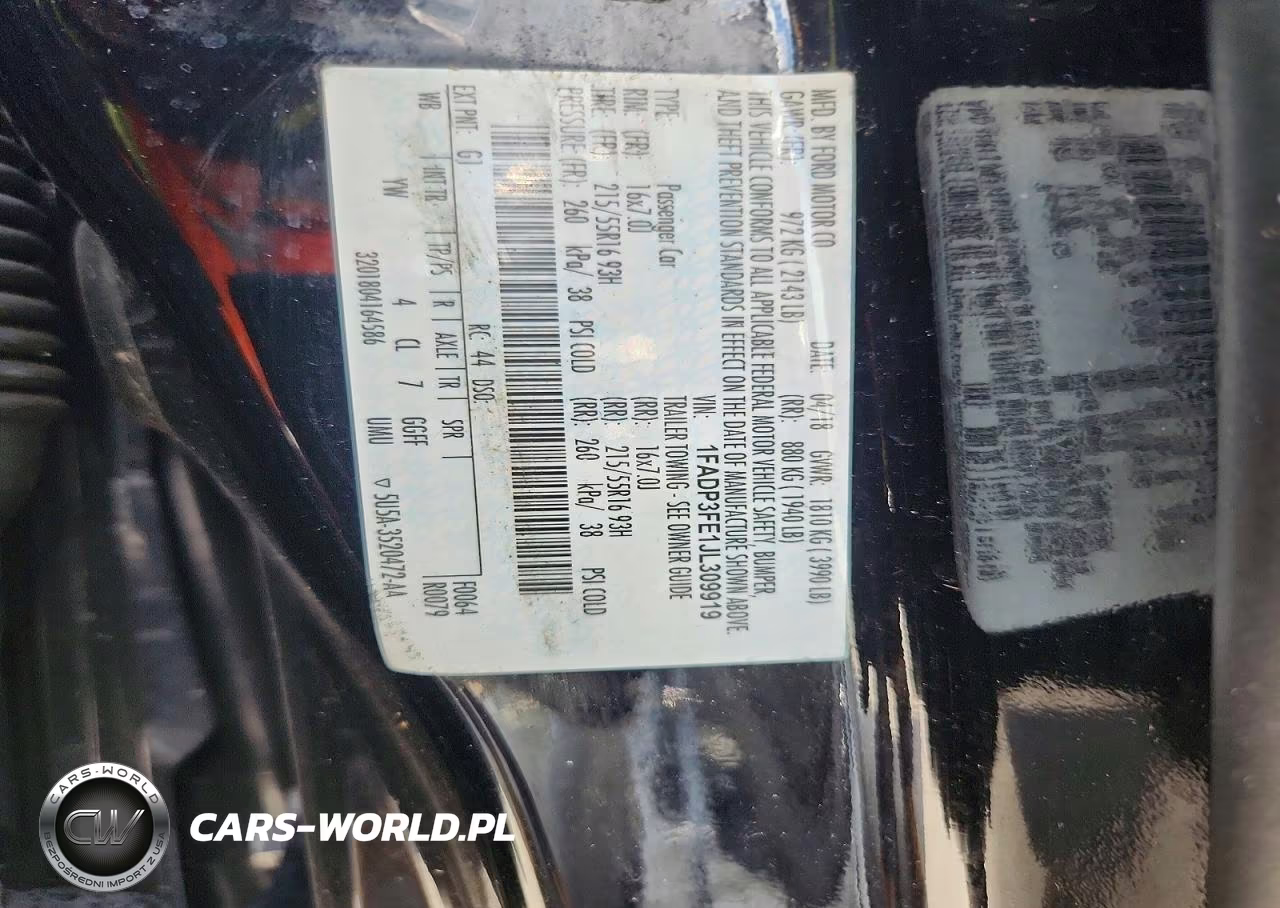 2018 Ford Focus Se VIN:1FADP3FE1JL309919 - 12