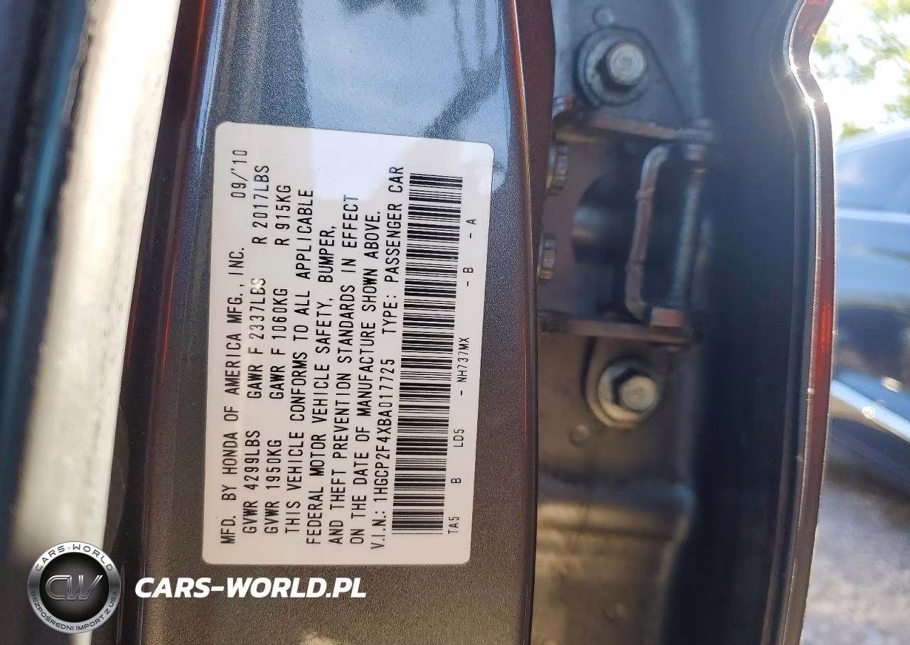 2011 Honda Accord Lxp VIN:1HGCP2F4XBA017725 - 12
