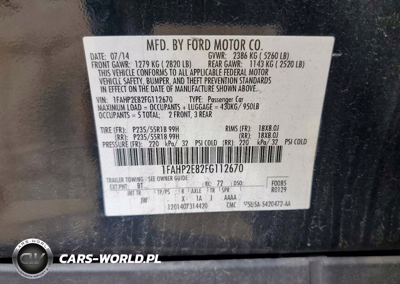 2015 Ford Taurus Sel VIN:1FAHP2E82FG112670 - 12