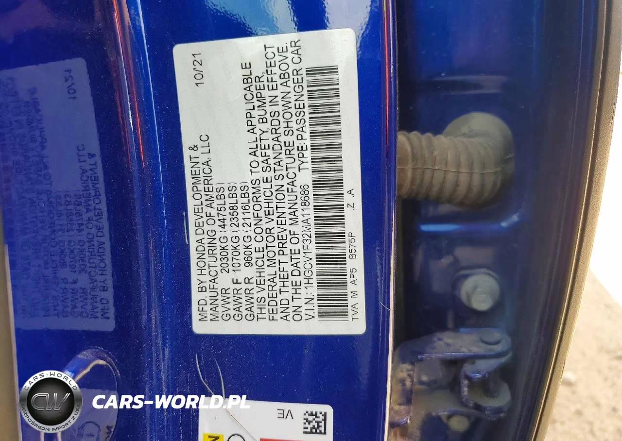 2021 Honda Accord Sport VIN:1HGCV1F32MA118686 - 12