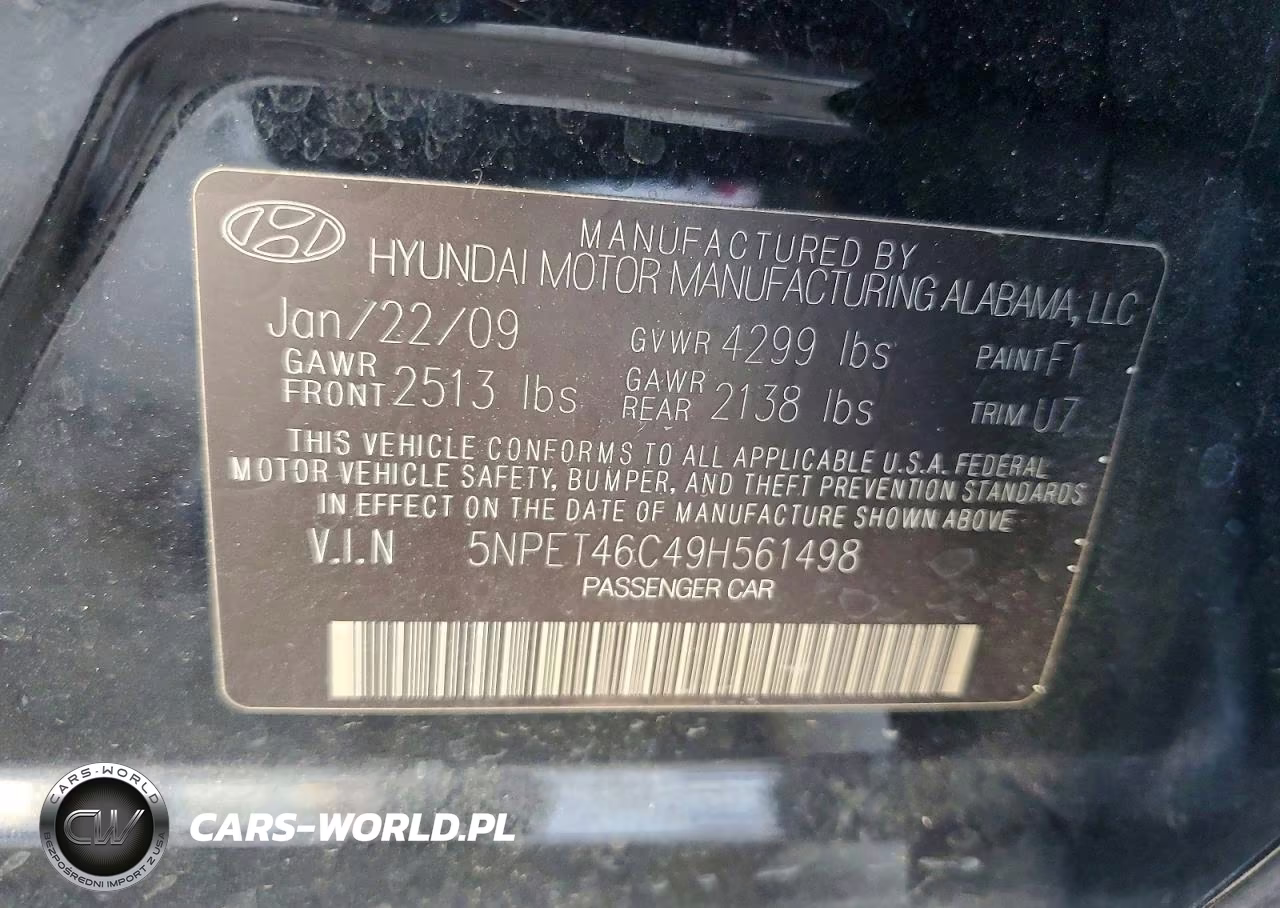 2009 Hyundai Sonata Gls VIN:5NPET46C49H561498 - 12