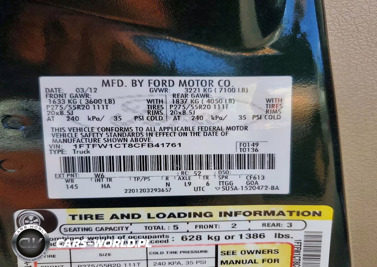 2012 Ford F150 Supercrew VIN:1FTFW1CT8CFB41761 - 12