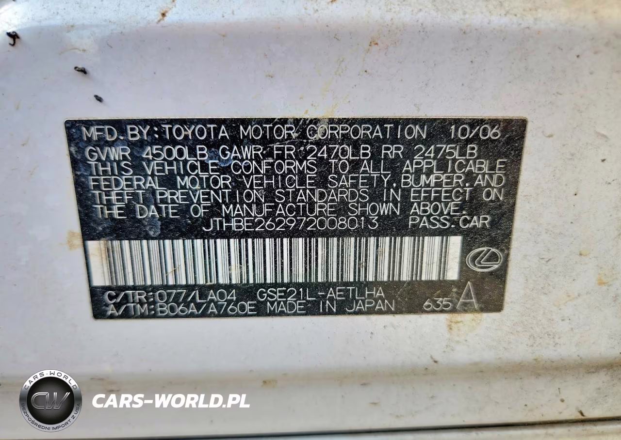 2007 Lexus Is 350 VIN:JTHBE262972008013 - 12