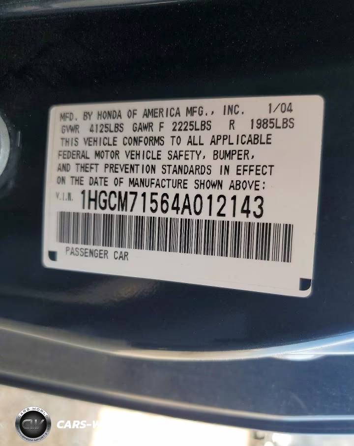 2004 Honda Accord Ex VIN:1HGCM71564A012143 - 12