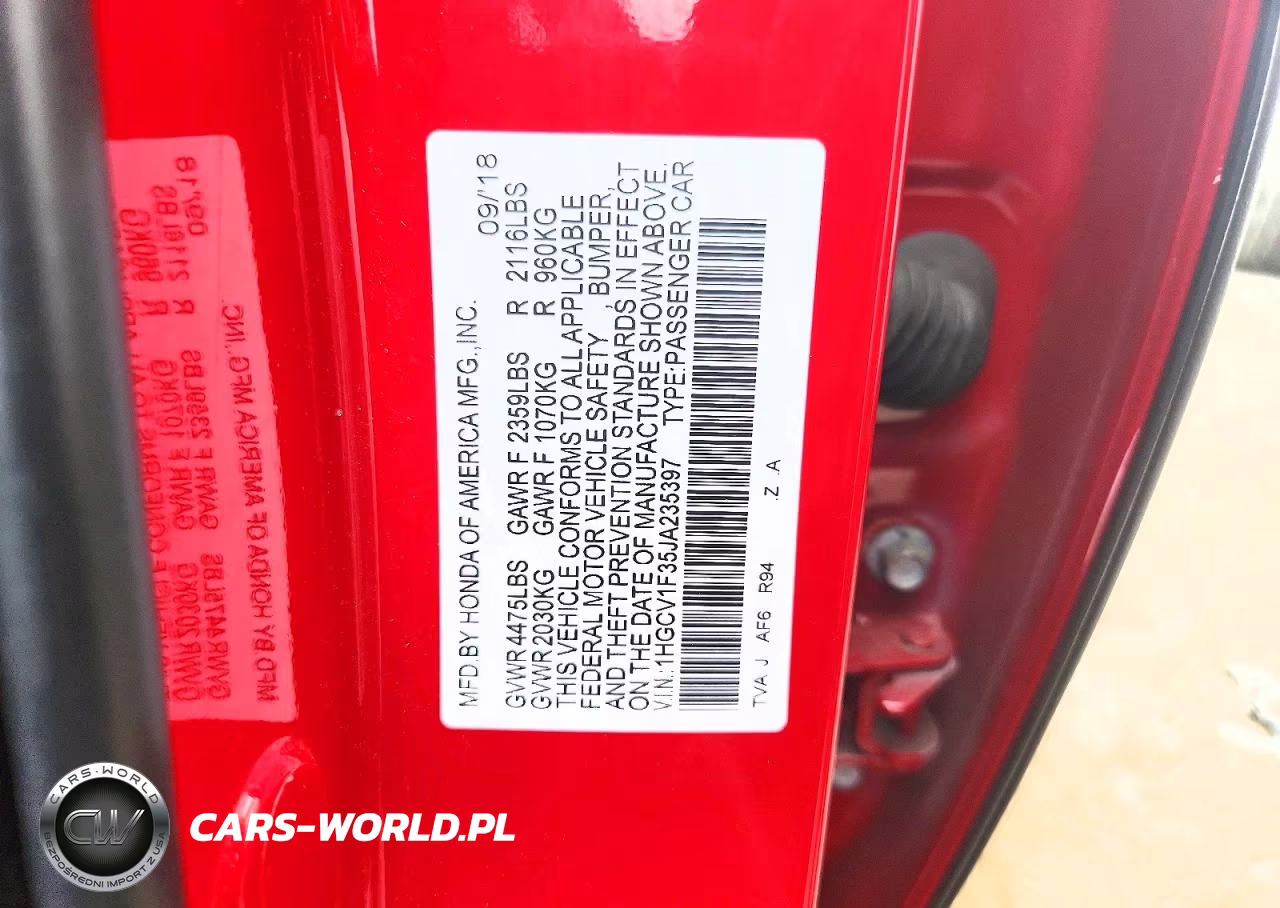 2018 Honda Accord Sport VIN:1HGCV1F35JA235397 - 12