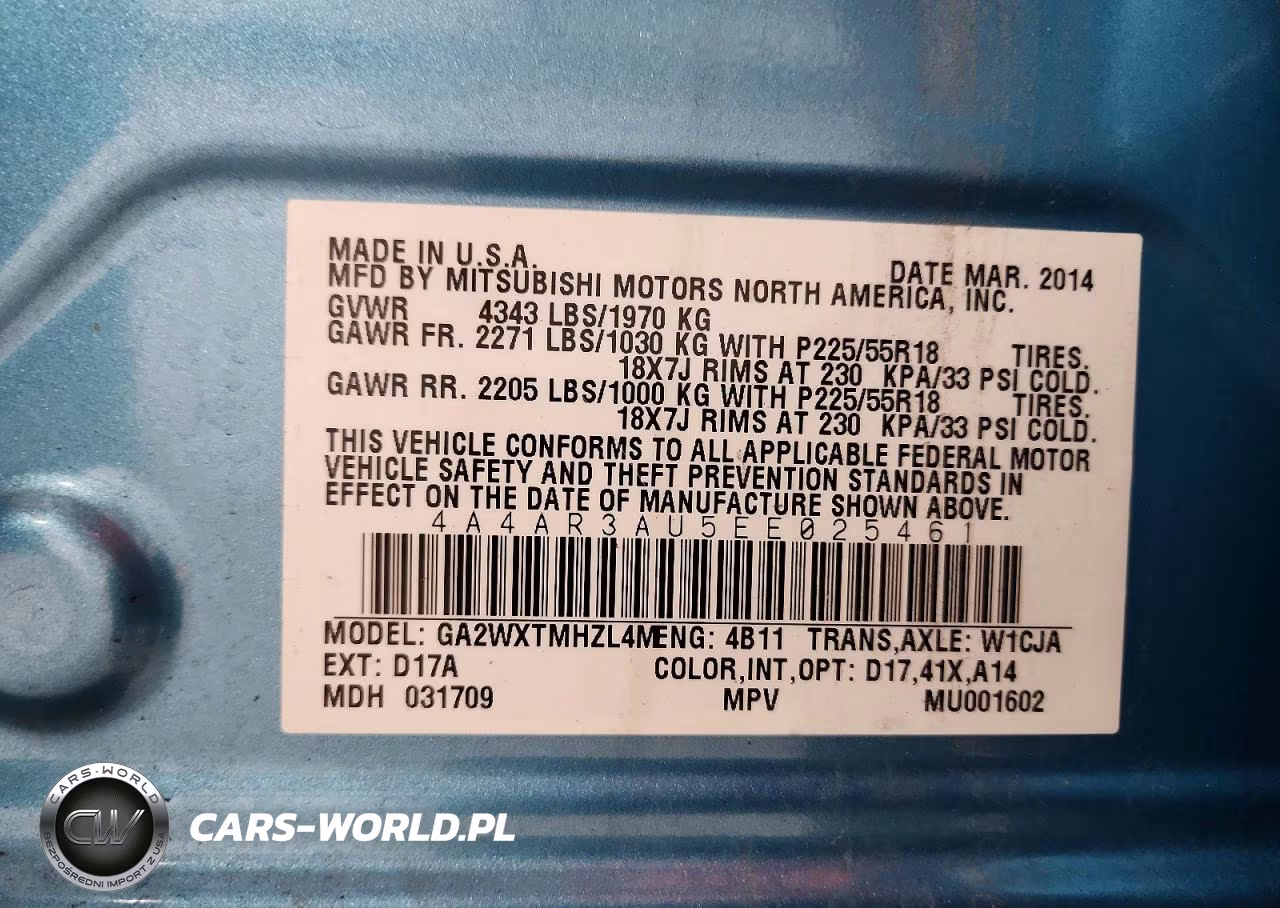 2014 Mitsubishi Outlander Sport Es VIN:4A4AR3AU5EE025461 - 13