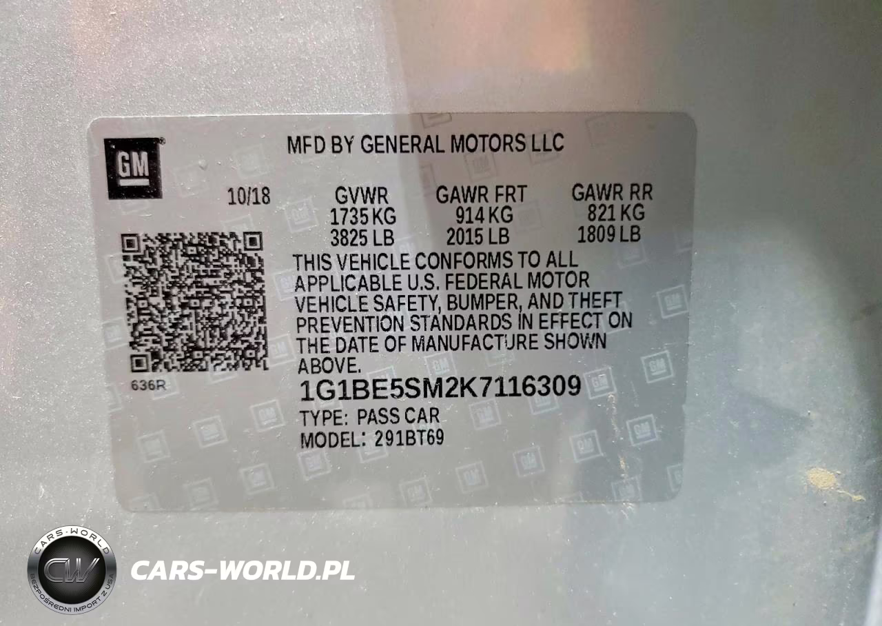 2019 Chevrolet Cruze Lt VIN:1G1BE5SM2K7116309 - 12