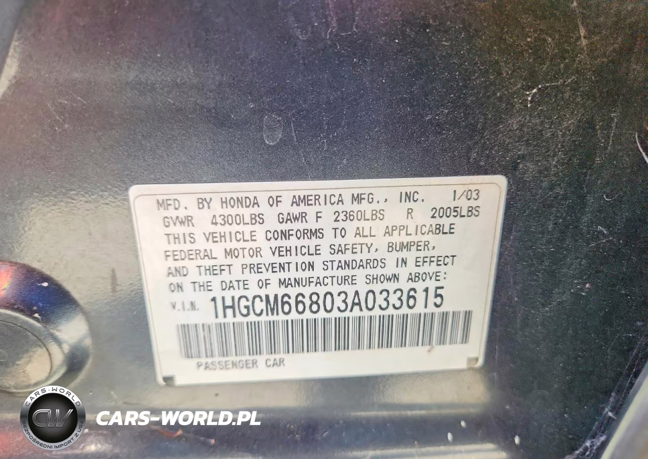 2003 Honda Accord Ex VIN:1HGCM66803A033615 - 12