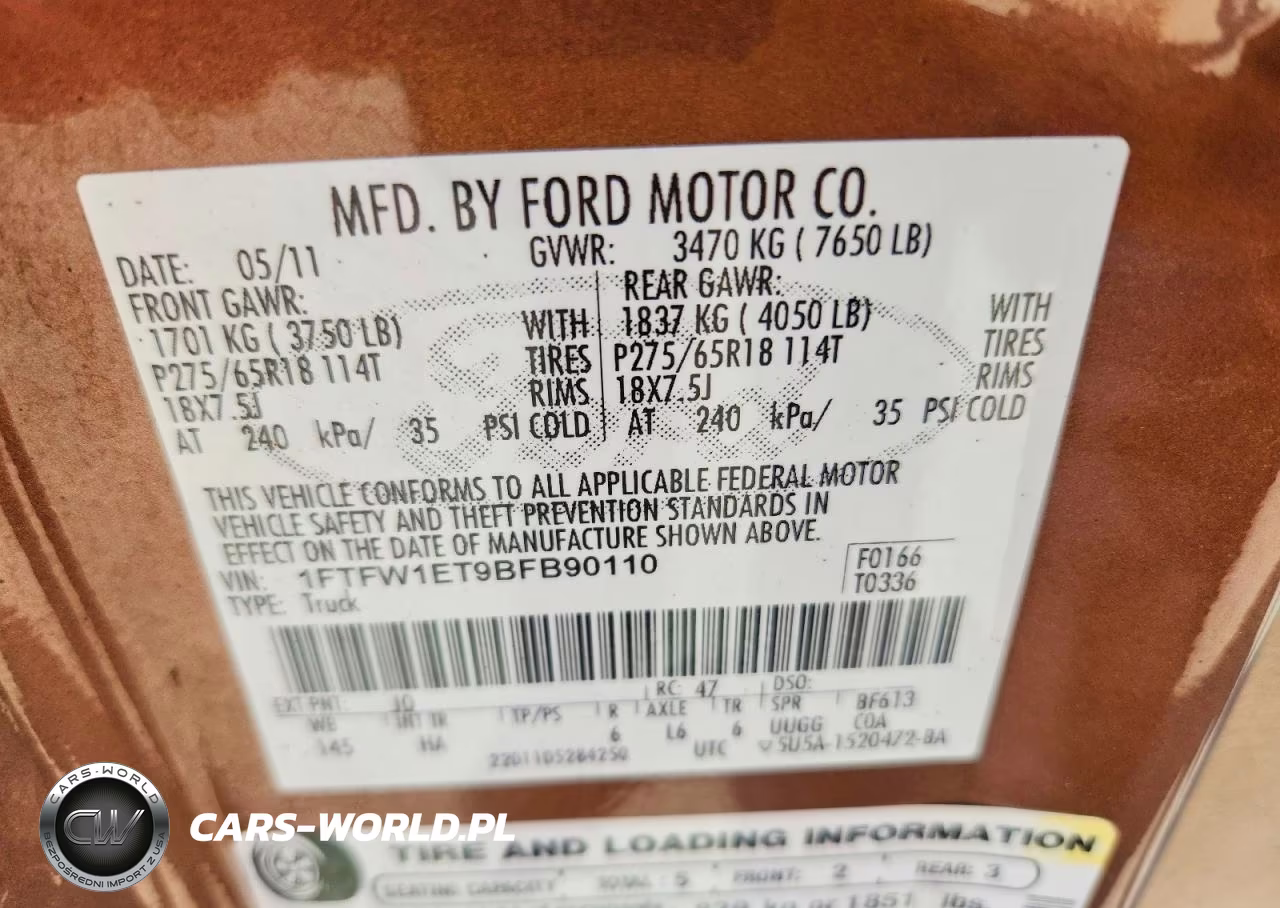 2011 Ford F150 Supercrew VIN:1FTFW1ET9BFB90110 - 12
