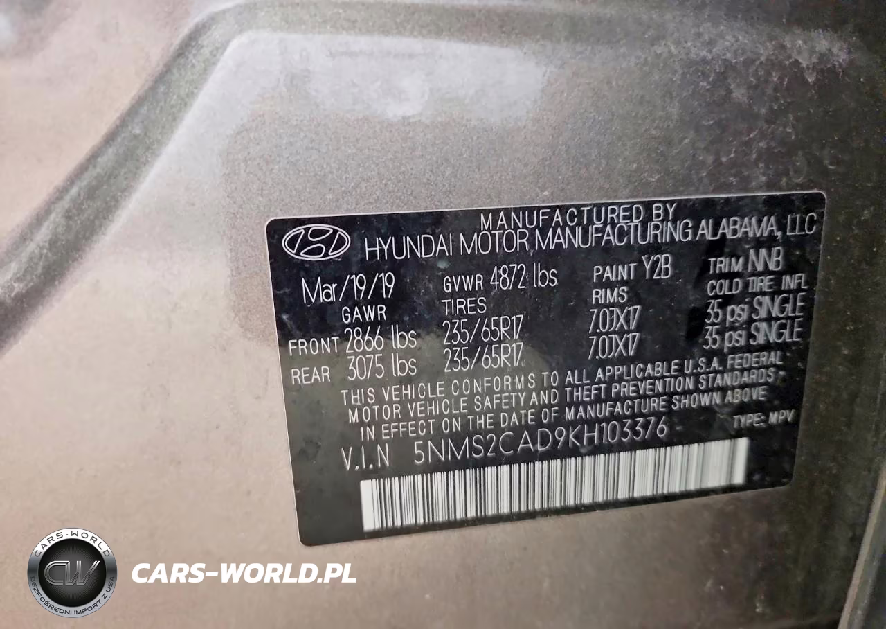 2019 Hyundai Santa Fe Se VIN:5NMS2CAD9KH103376 - 13