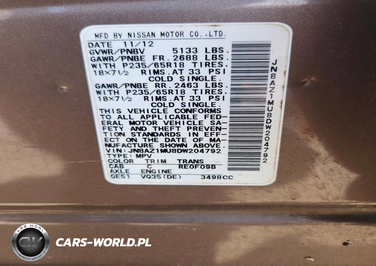 2013 Nissan Murano S VIN:JN8AZ1MU8DW204792 - 14