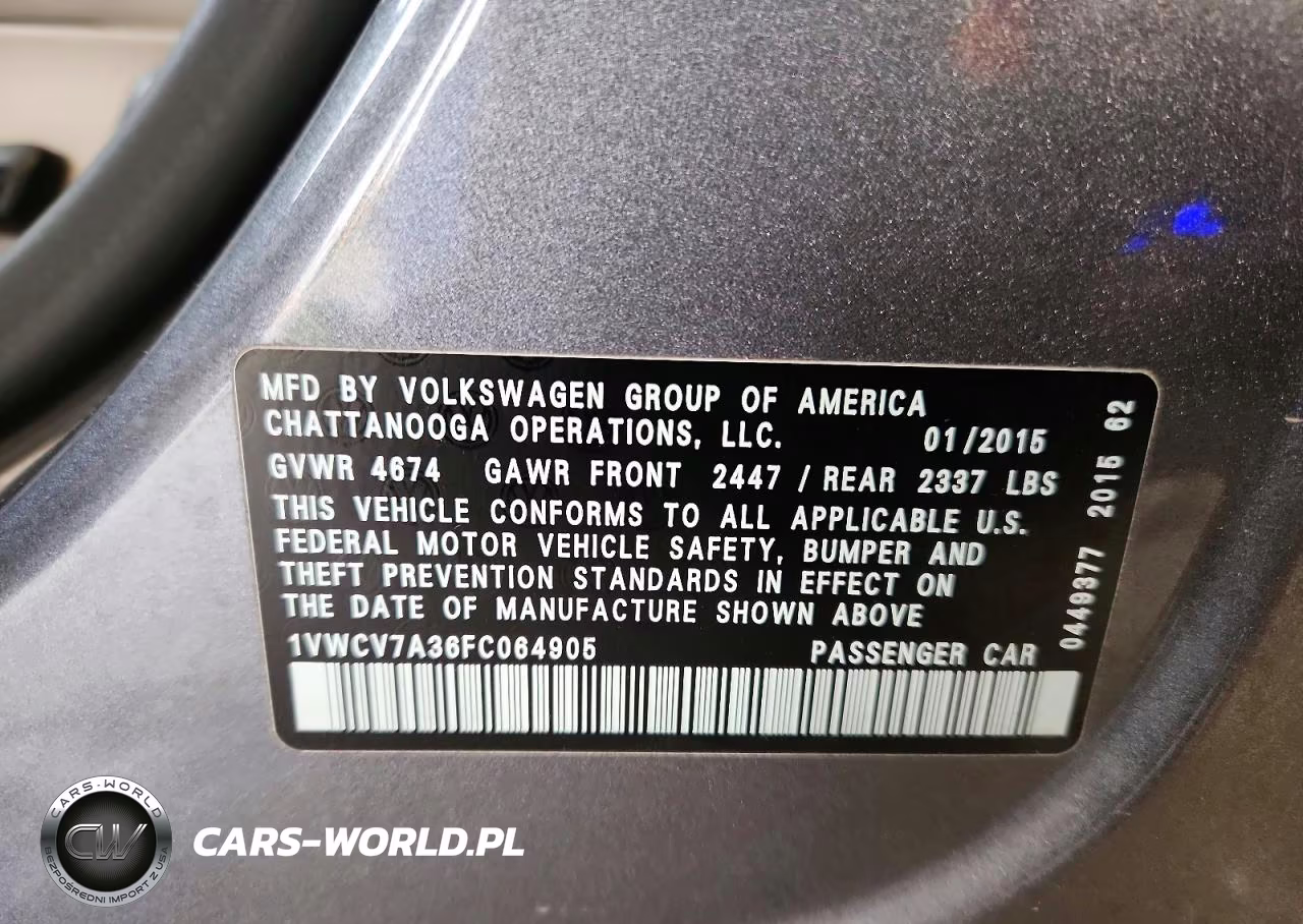 2015 Volkswagen Passat Sel VIN:1VWCV7A36FC064905 - 13