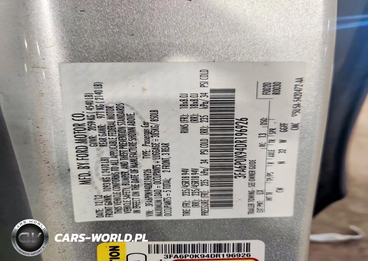 2013 Ford Fusion Titanium VIN:3FA6P0K94DR196926 - 12