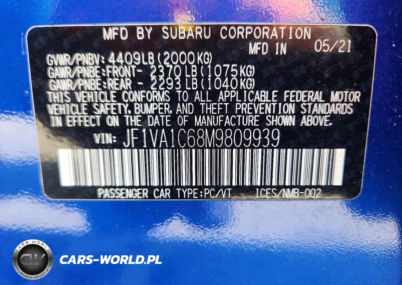 2021 Subaru Wrx Premium VIN:JF1VA1C68M9809939 - 12