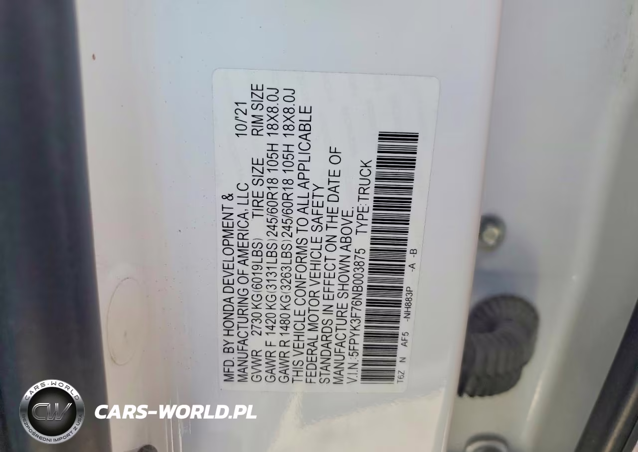 2022 Honda Ridgeline Rtl VIN:5FPYK3F76NB003875 - 12