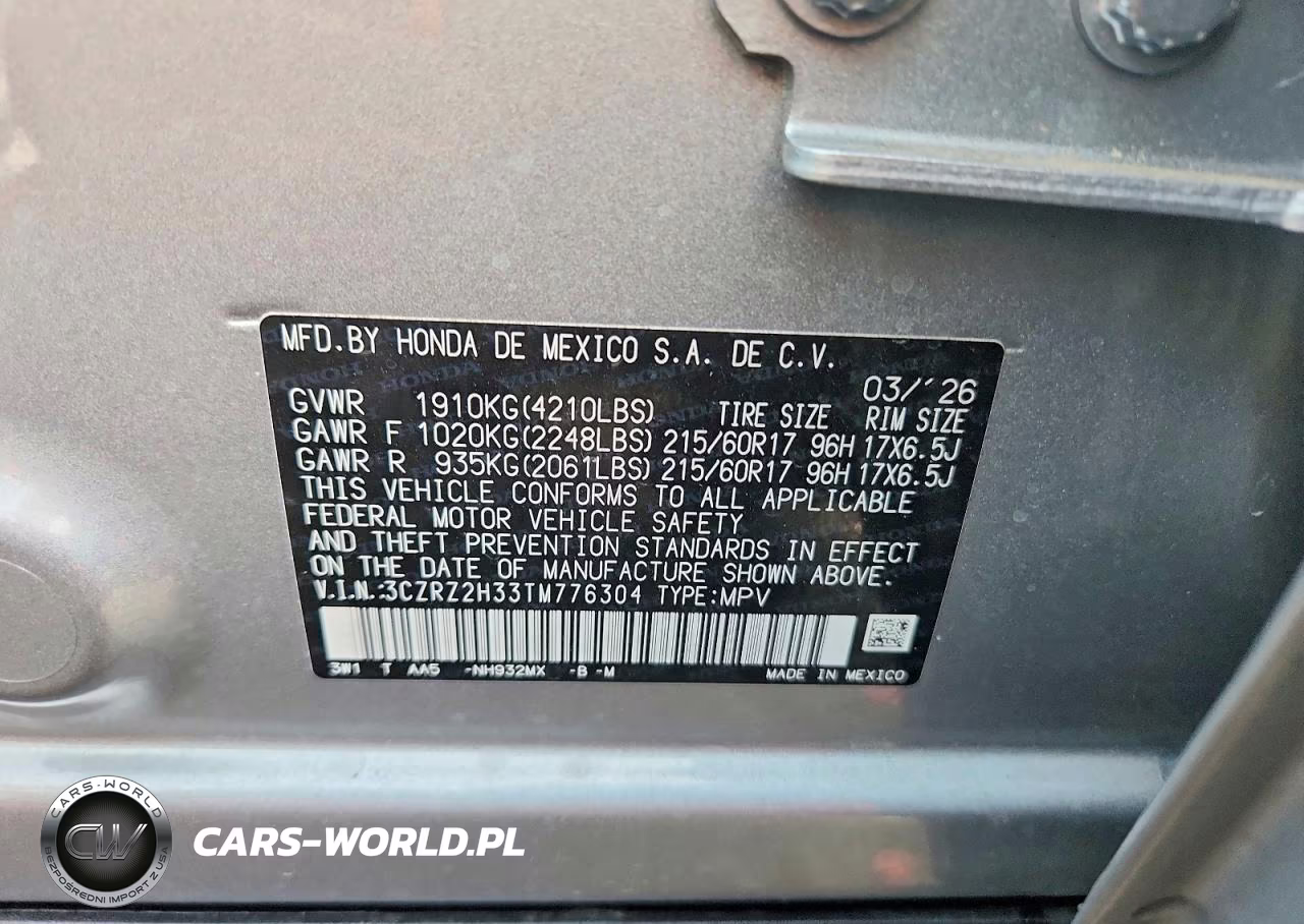 2026 Honda Hr-V Lx VIN:3CZRZ2H33TM776304 - 13