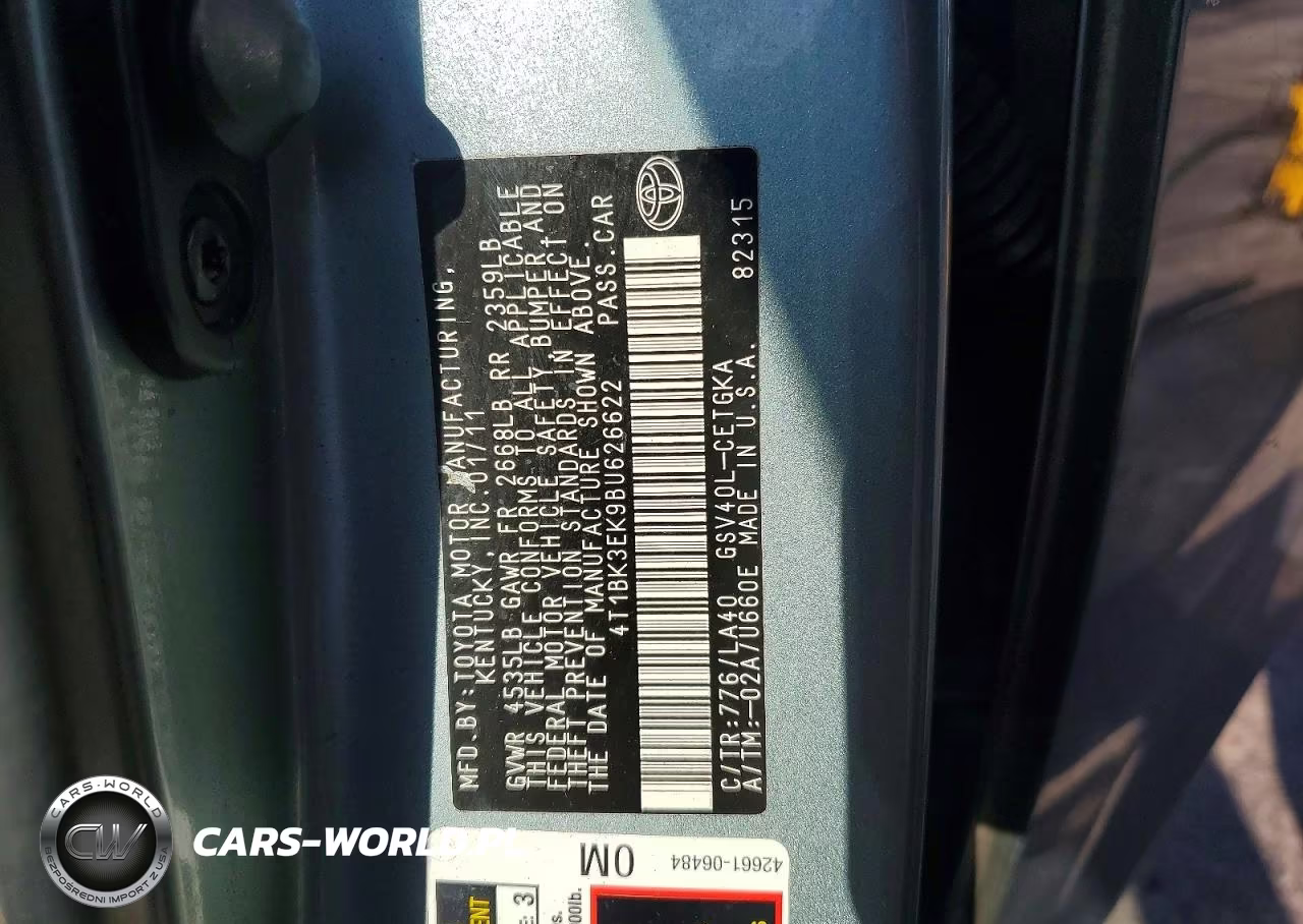2011 Toyota Camry Xle V6 VIN:4T1BK3EK9BU626622 - 12
