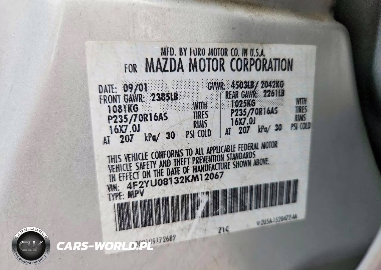2002 Mazda Tribute Lx VIN:4F2YU08132KM12067 - 12