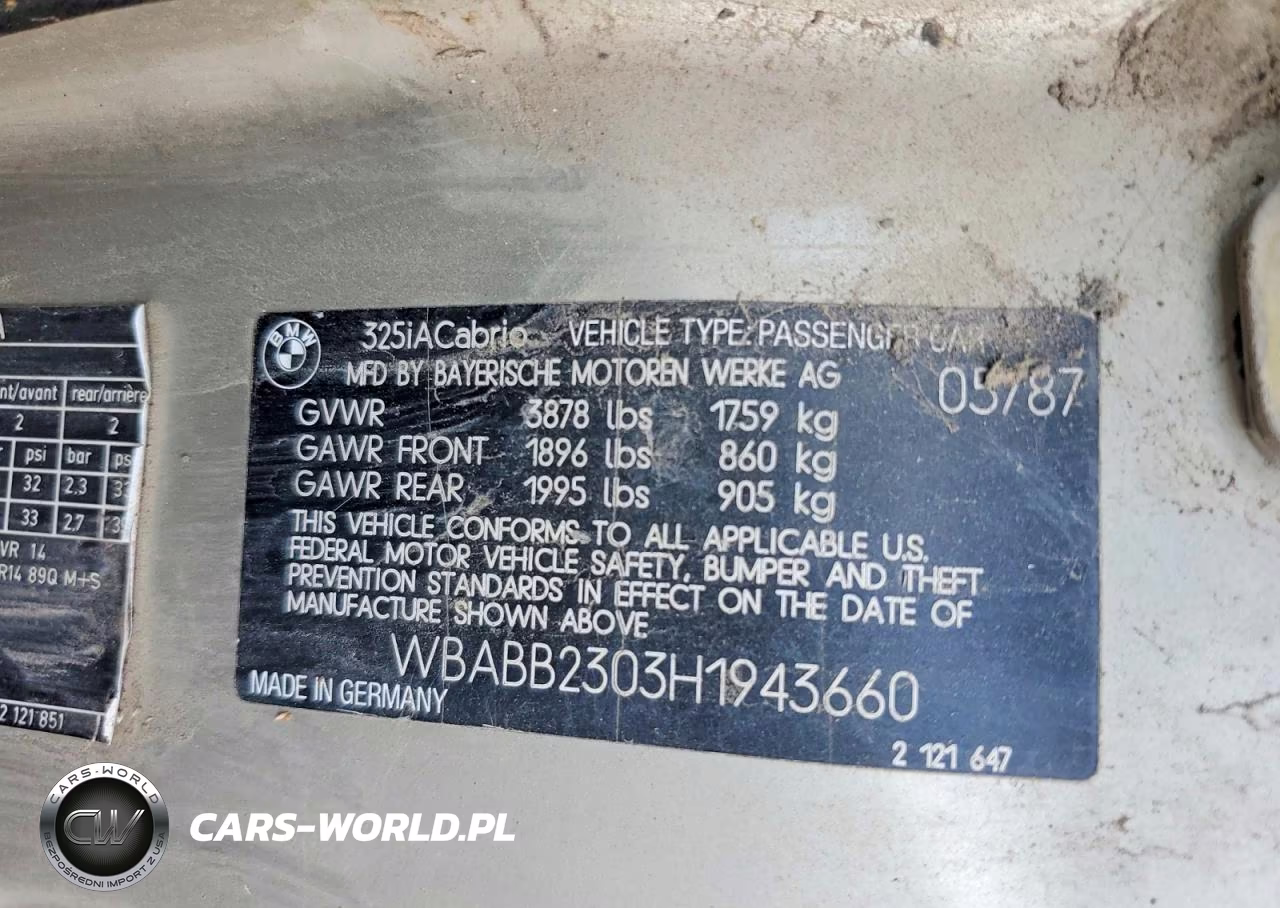 1987 BMW 325 I Automatic VIN:WBABB2303H1943660 - 12