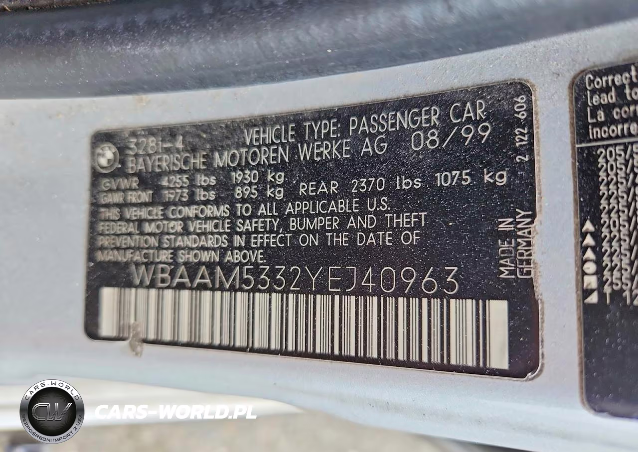 2000 BMW 328 I VIN:WBAAM5332YEJ40963 - 12