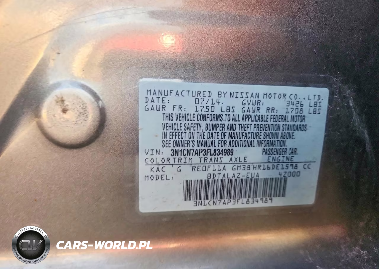 2015 Nissan Versa 1.6 S Plus VIN:3N1CN7AP3FL834989 - 12