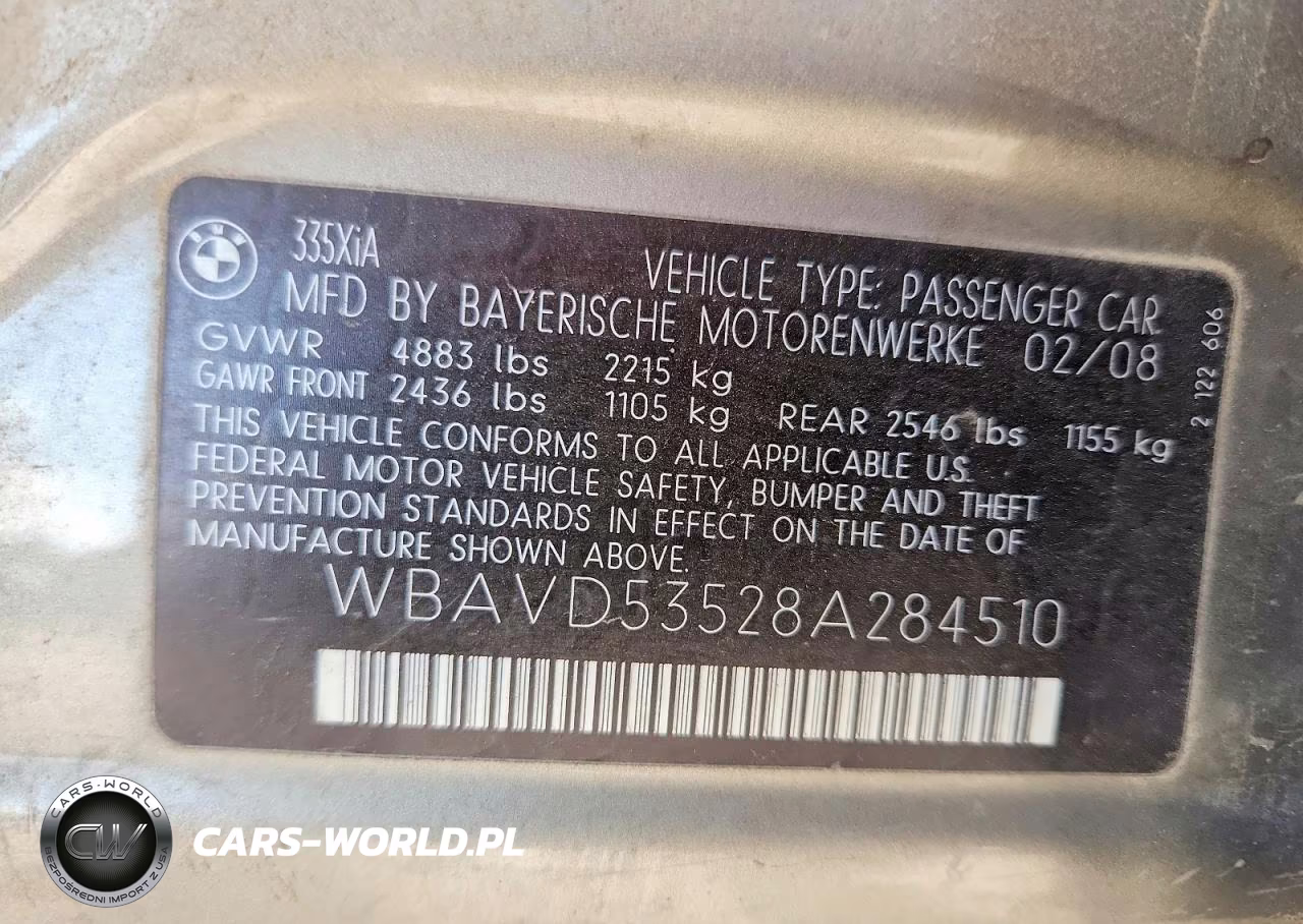 2008 BMW 335 Xi VIN:WBAVD53528A284510 - 12