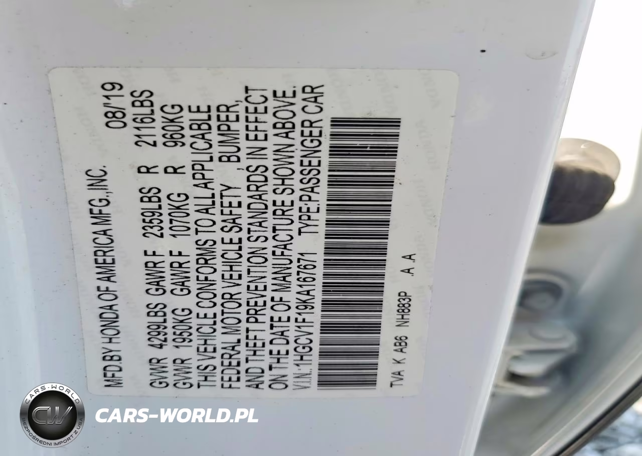 2019 Honda Accord Lx VIN:1HGCV1F19KA167671 - 12