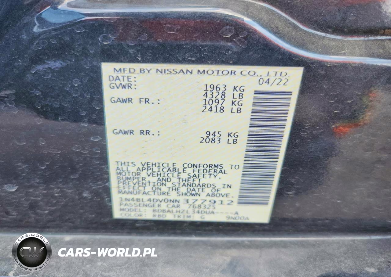 2022 Nissan Altima Sv VIN:1N4BL4DV0NN377912 - 12