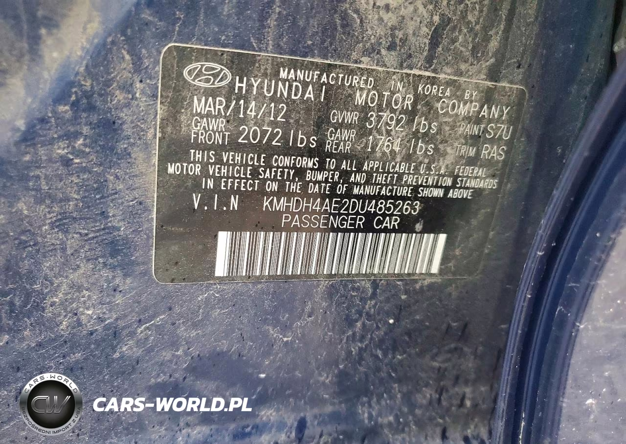 2013 Hyundai Elantra Gls VIN:KMHDH4AE2DU485263 - 12