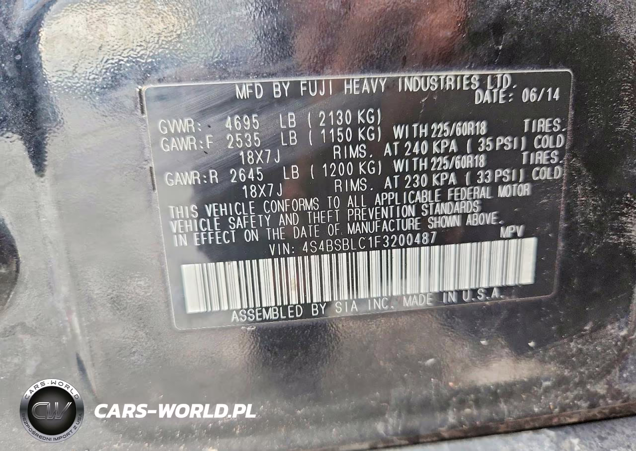 2015 Subaru Outback 2.5I Limited VIN:4S4BSBLC1F3200487 - 13